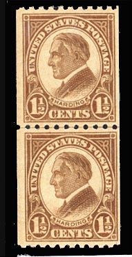 US 605 1 1 2 cent Harding Line Pair Allstamp