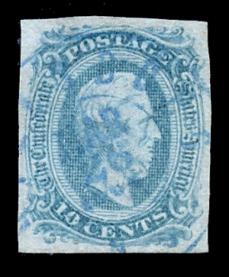 "CSA 11a, 10-cent Milky Blue Jefferson Davis"
