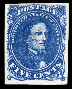 "CSA 4a, Five-cent Dark Blue Jefferson Davis"