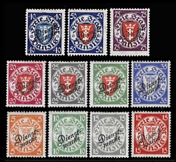 1924 Danzig O42-52 Official Stamp Overprints