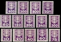 1921 Danzig J1-14 Coat of Arms Postage Due