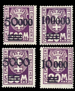 1921 Danzig J1-14 Coat of Arms Postage Due Overprinted