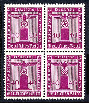 GE 40 PF. 1938 Official Nazi Emblem Stamp Block