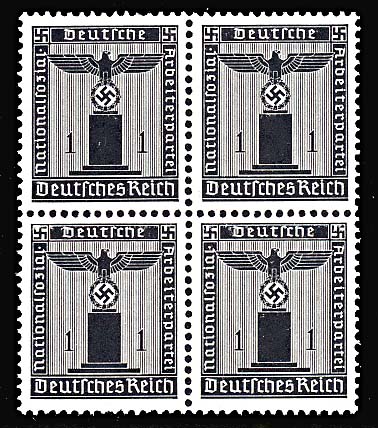 GE 1 Pf. 1938 Official Nazi Emblem Stamp Block