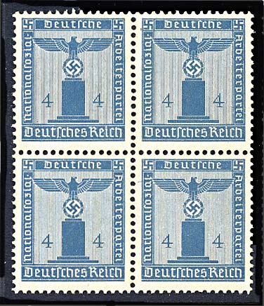 GE 4 PF. 1938 Official Nazi Emblem Stamp Block