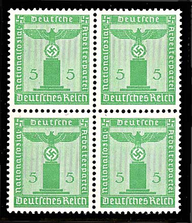 GE 5 PF. 1938 Official Nazi Emblem Stamp Block