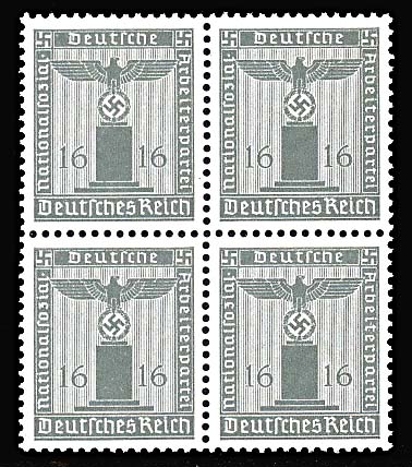 GE 16 PF. 1938 Official Nazi Emblem Stamp Block