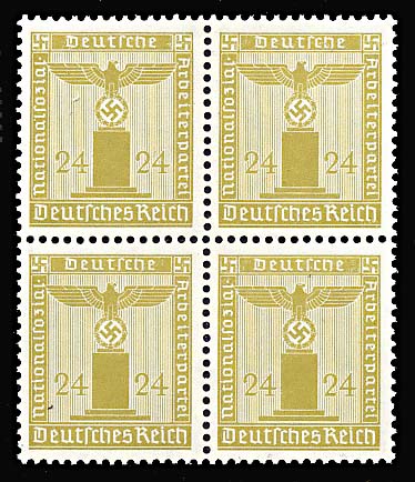 GE 24 PF. 1938 Official Nazi Emblem Stamp Block