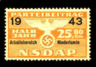 Nazi Party Dues 1943 "Niederlande" Stamp 25.80 Marks