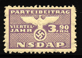 Nazi Party Dues  "NSDAP"  3.90 Reich Marks