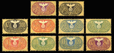 Nazi Disability Insurance Revenue Stamp Set