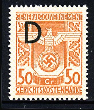 Nazi Occupation General Government Official Court Fee Stamp 50 Gr. 1943