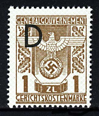 Nazi Occupation General Government Official Court Fee Stamp 1 ZL. 1943