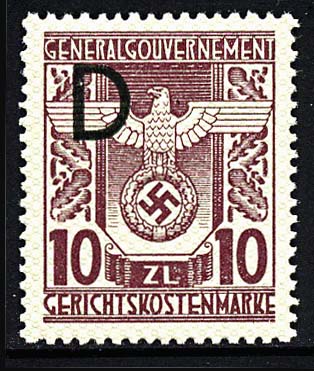 Nazi Occupation General Government Official Court Fee Stamp 10 ZL. 1943