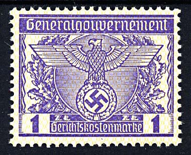 Nazi Occupation General Government Court Fee Stamp 1 ZL. 1939