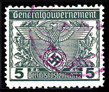 Nazi Occupation General Government Court Fee Stamp 5 ZL. 1939  used