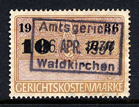 Court Fee Stamp 1936 10 RM