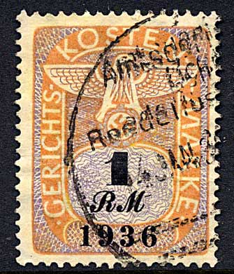 Court Fee Stamp 1936 One  RM