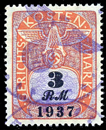 Court Fee Stamp 1937 Three  RM