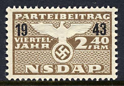 Nazi Party Dues Stamp  1943 2.40RM 1944 Ovpt.