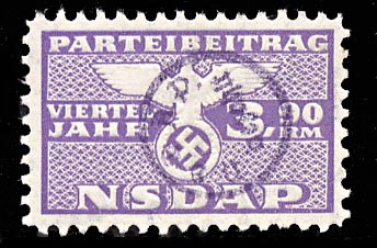 Nazi Party Dues "NSDAP" 3.90 Reich Marks used