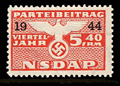 Nazi Party Dues Stamp  1944 5.40RM