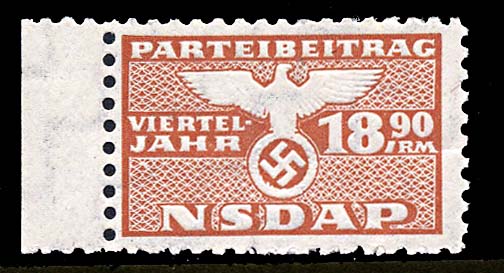 Nazi Party Dues Stamp  1939 18.90RM