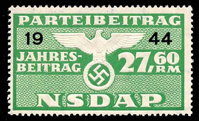 Nazi Party Dues Stamp 1944 27.60 RM