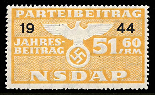 Nazi Party Dues Stamp 1944  51.60 RM