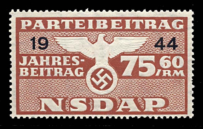 Nazi Party Dues Stamp  1944 75.60RM