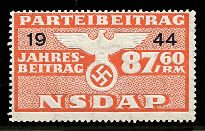 Nazi Party Dues Stamp  1944 87.60RM