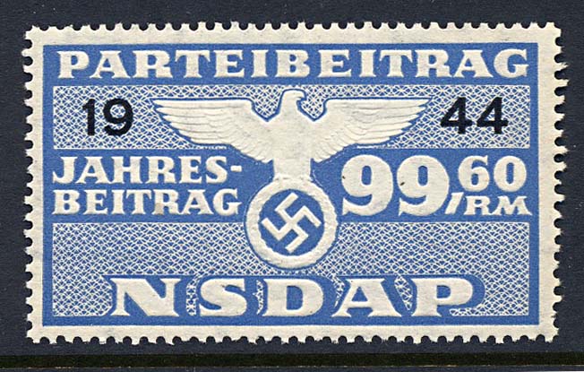 Nazi Party Dues Stamp  1944 99.60RM