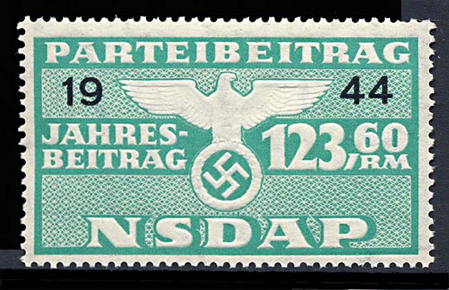 Nazi Party Dues Stamp  1944 123.60RM