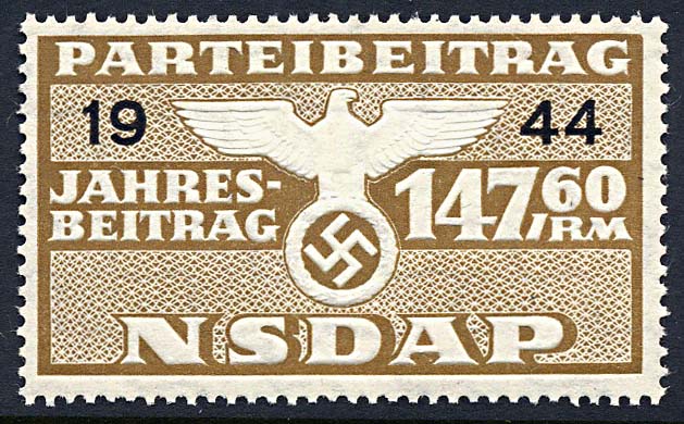 Nazi Party Dues Stamp  1944 147.60RM