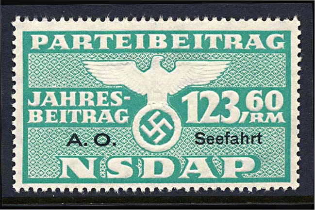 "Nazi Party Dues Stamp  1943 Seefahrt, 123.60RM"