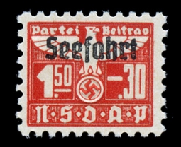 "Nazi Party Dues Stamp  Early Seefahrt, 1.50 + .30RM"