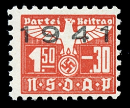 Nazi Party Dues 1941 "NSDAP" 1.50+.30 Marks