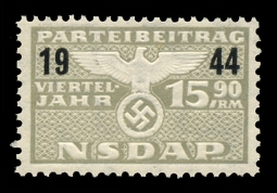 Nazi Party Dues Stamp  1944 15.90RM Variety