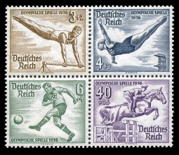 1936 Olympics Souvenir Sheet B91 Block of Four