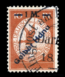 GE 1912 Semi-Official Airmail, Gelber Hund. MI. IV F Plate Flaw