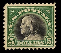 US 524 1918 $5 Green & Black Franklin