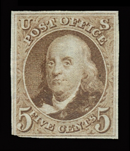 US #3, 5-Cent 1875 Reissue, Imperforate Franklin