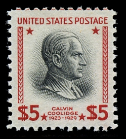 US 834 1938 $5 Coolidge Prexie, Extra Fine