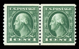 US 443 1914 One-cent Washington Perf. 10 Coil Pair