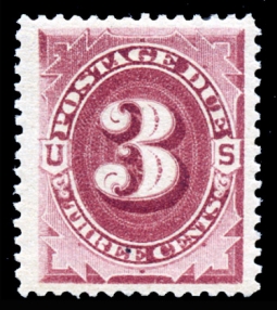 US J24 1891 Three-Cent Claret Postage Due