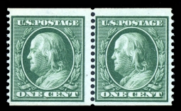 US 352 One-cent Franklin  Horizontal Coil  Pair