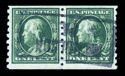 US 392  1910 One-Cent Franklin Horizontal Coil Pair