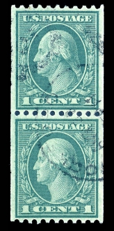 US 448 Pair 1915 Perf 10  One-cent Washington Rotary