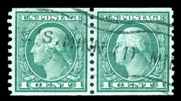 US 452 1914-15 Perf 10  One-cent Washington Coil Pair