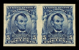 1906 Five-cent Lincoln Imperforate Pair
